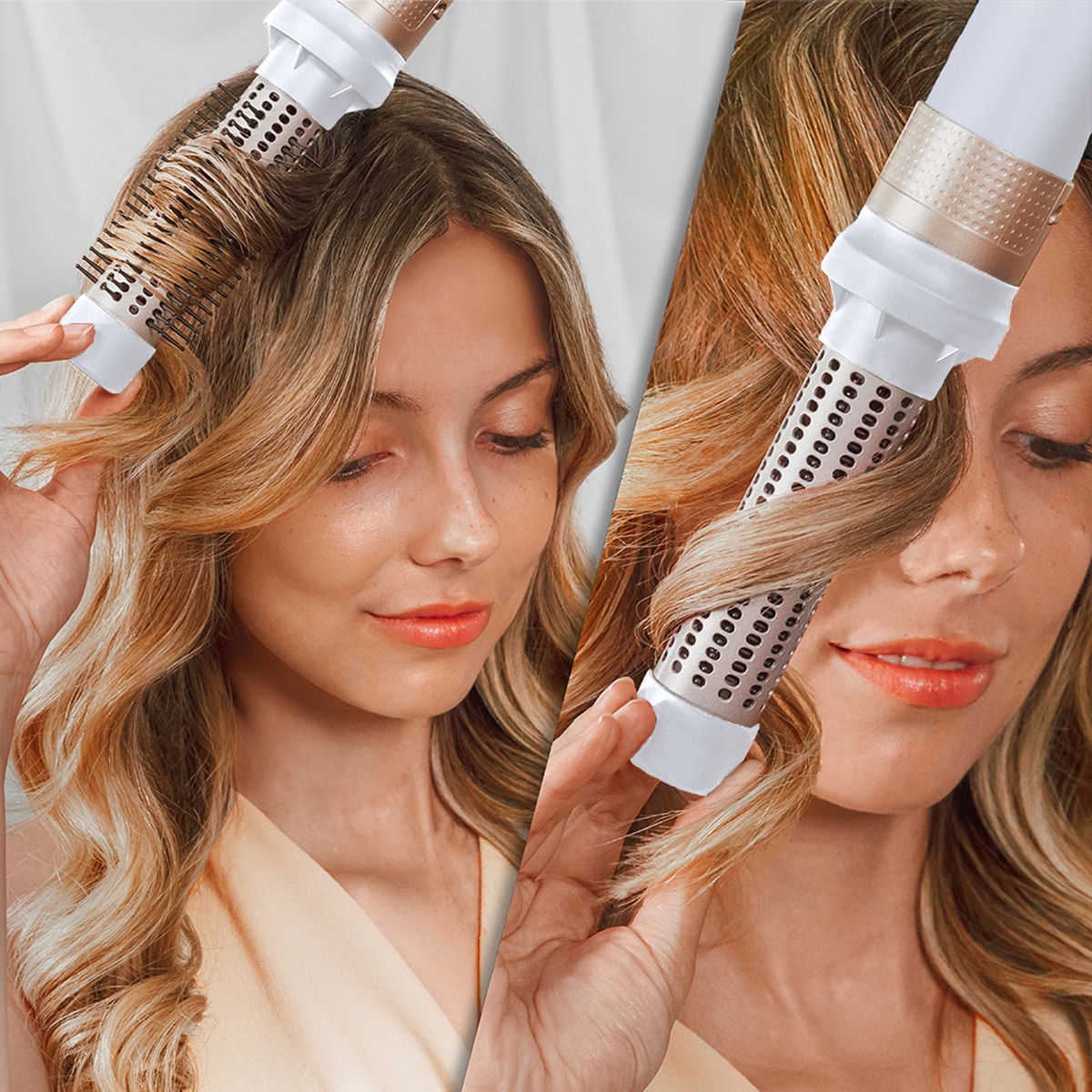 Moldeador Cecotec CeramicCare 14 en1 AirGlamc con 3 velocidades y 3 temperaturas Champagne-8