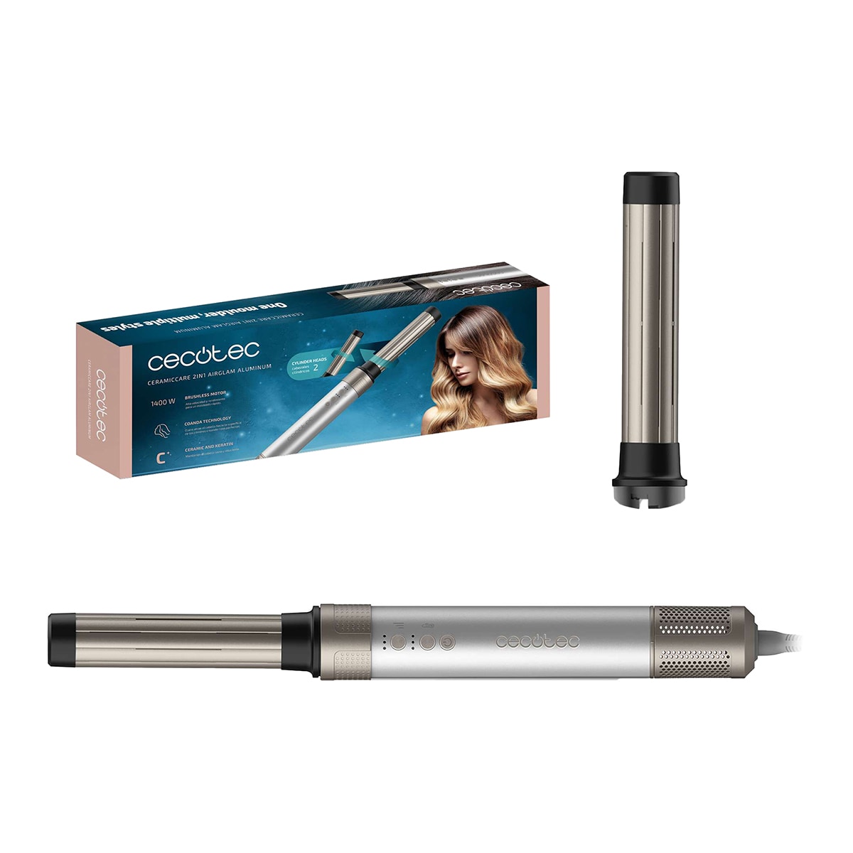 Moldeador de pelo Cecotec Bamba CeramicCare 2 en 1 AirGlam Aluminium Gris-1