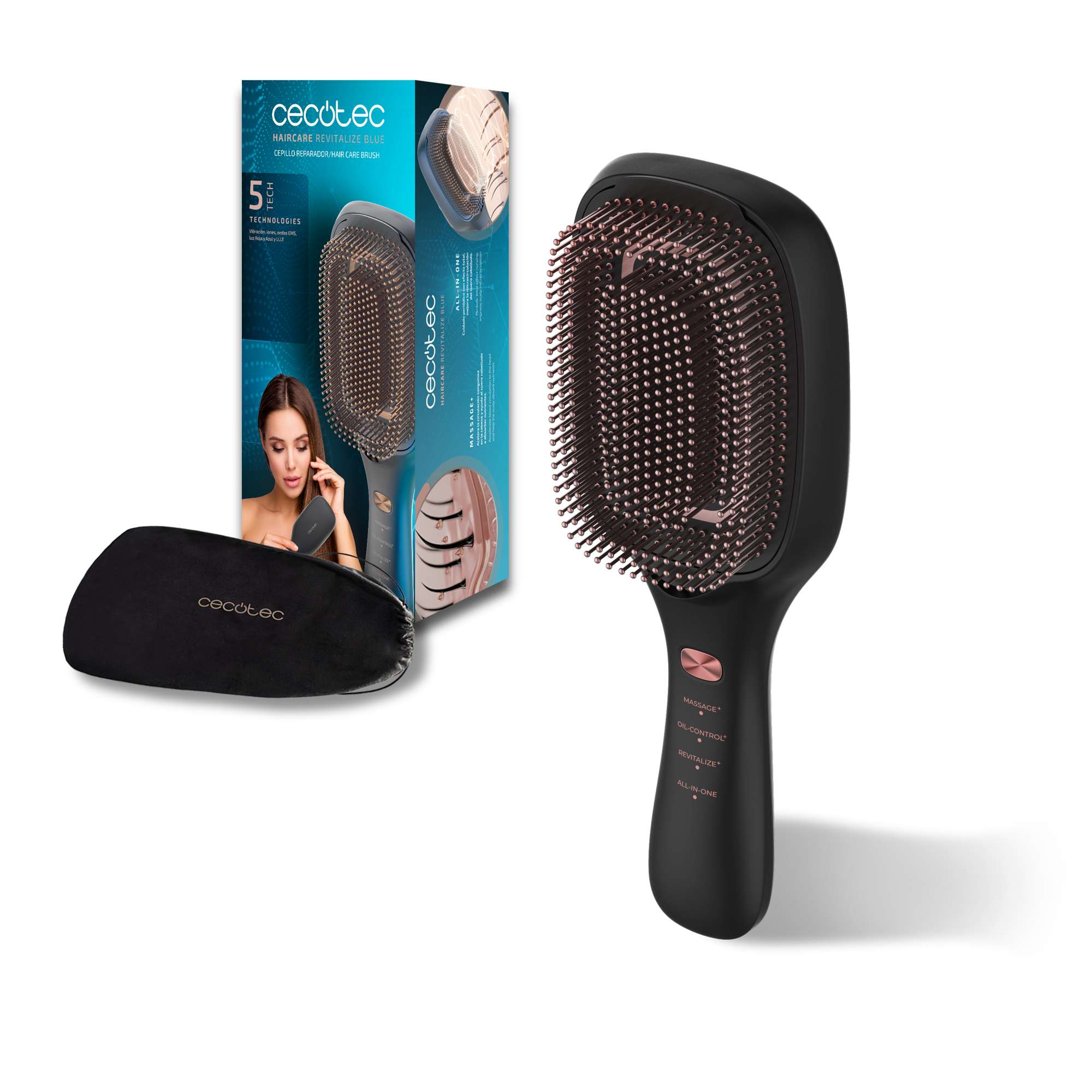 Cepillo reparador Cecotec HairCare Revitalize con 5 tecnologías Negro-3