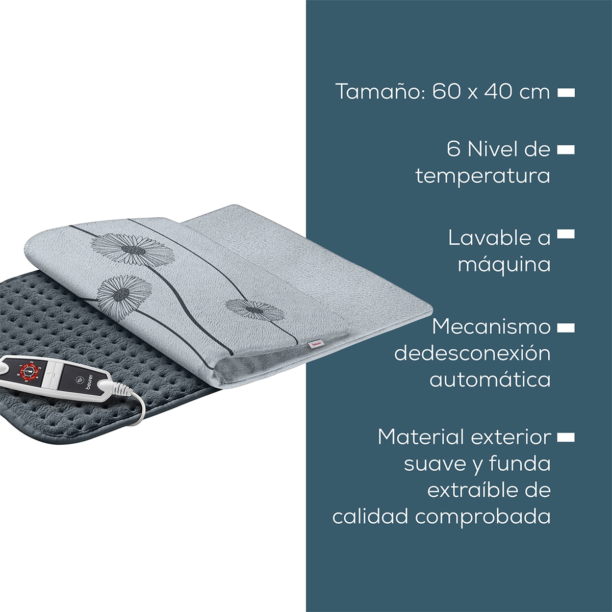 Almohadilla eéctrica Buerer tacto suave HK-125XXL - Gris marengo Gris marengo-9