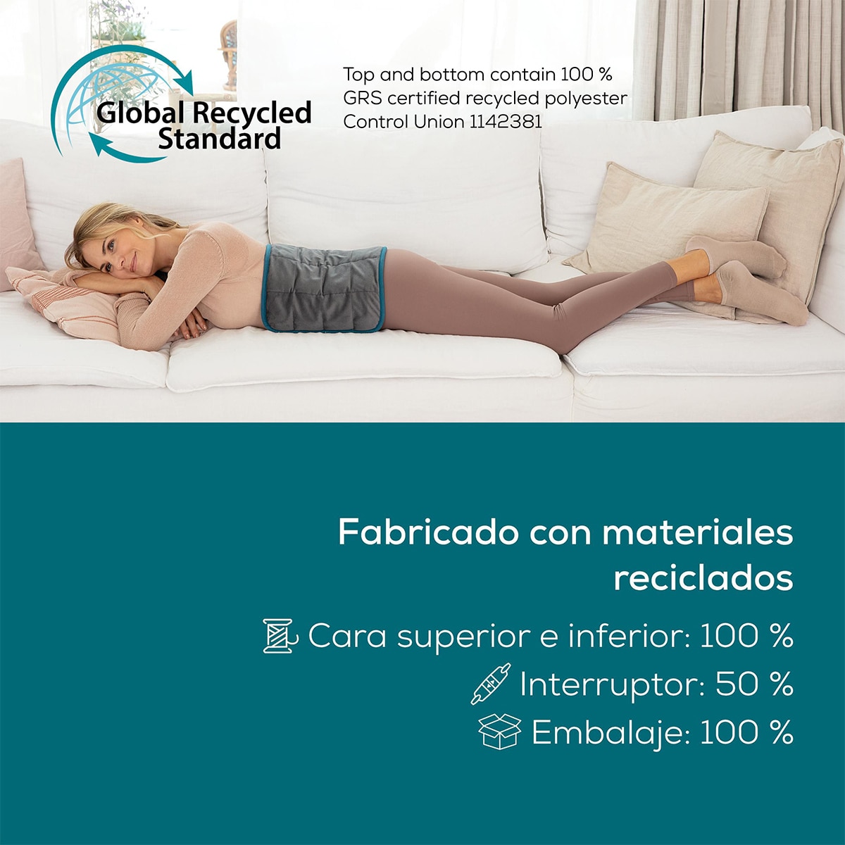 Imagen 5 de Almohadilla eléctrica Beurer tacto suave HK-145 Cosy Weight Green Planet - Gris marengo Gris marengo