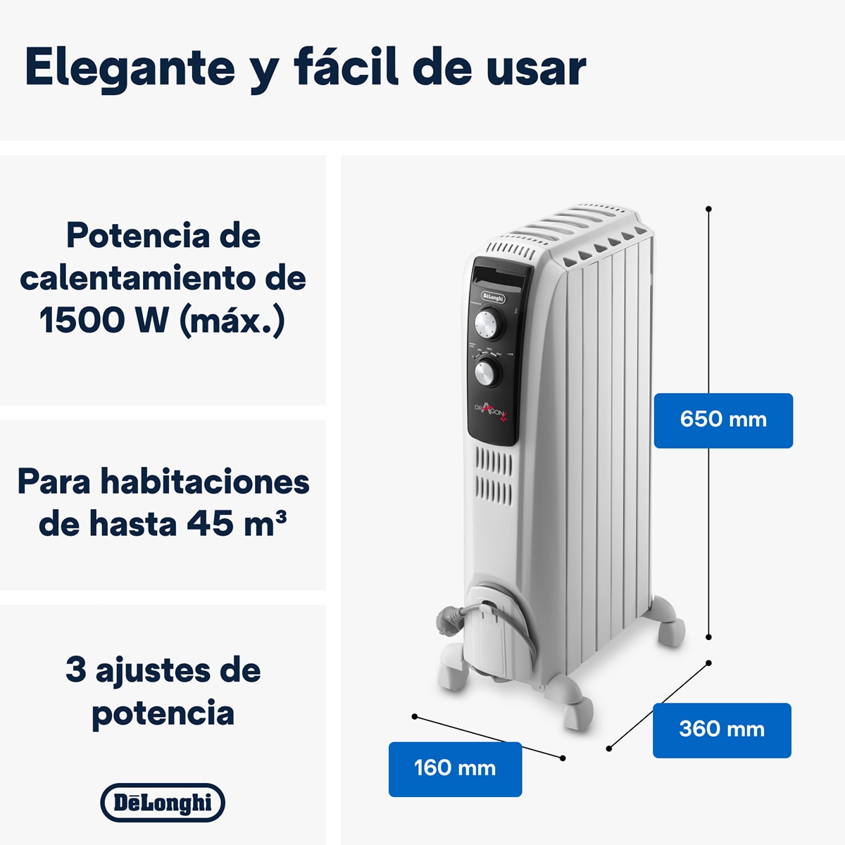 Radiador de aceite De'Longhi TRD4 0615 con 6 elementos 2