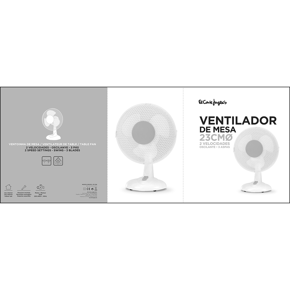 Ventoinha de Mesa El Corte Inglés RT-23N Oscilante Branco-4