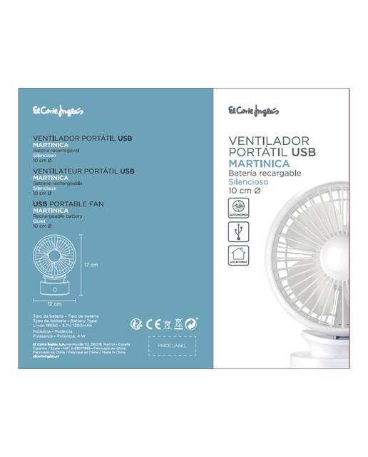 Ventoinha de Mesa El Corte Inglés Mini888 Mini com Bateria Recarregável e USB Branco-7