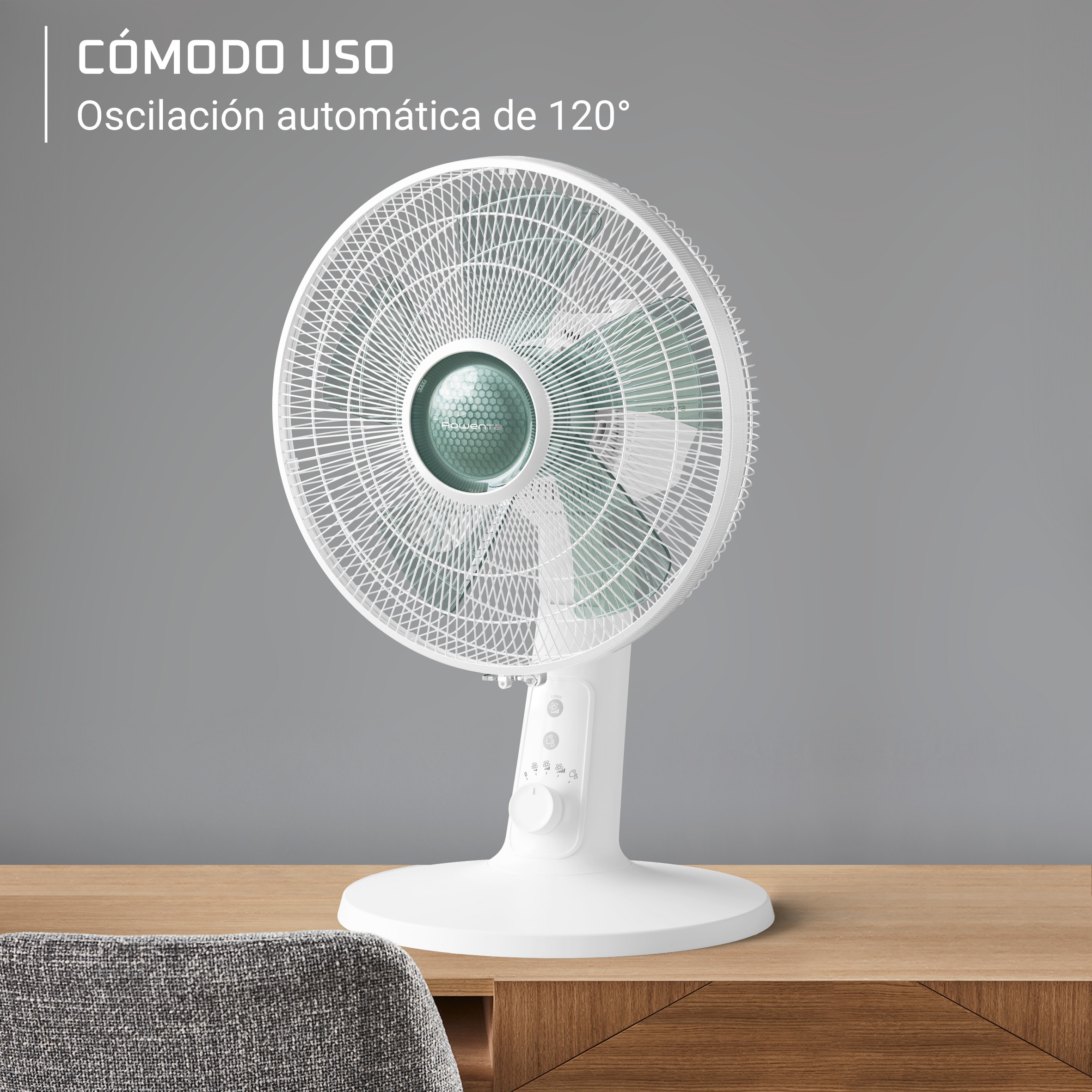 Ventilador de mesa Rowenta,Turbo Silence Extreme 4 velocidades, 2 modos automáticos, VU274 Blanco-6