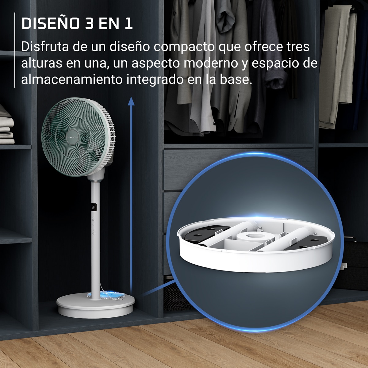 Ventilador de pie Rowenta Nomad QV5050 Turbo Silence Compact 3D Blanco-6