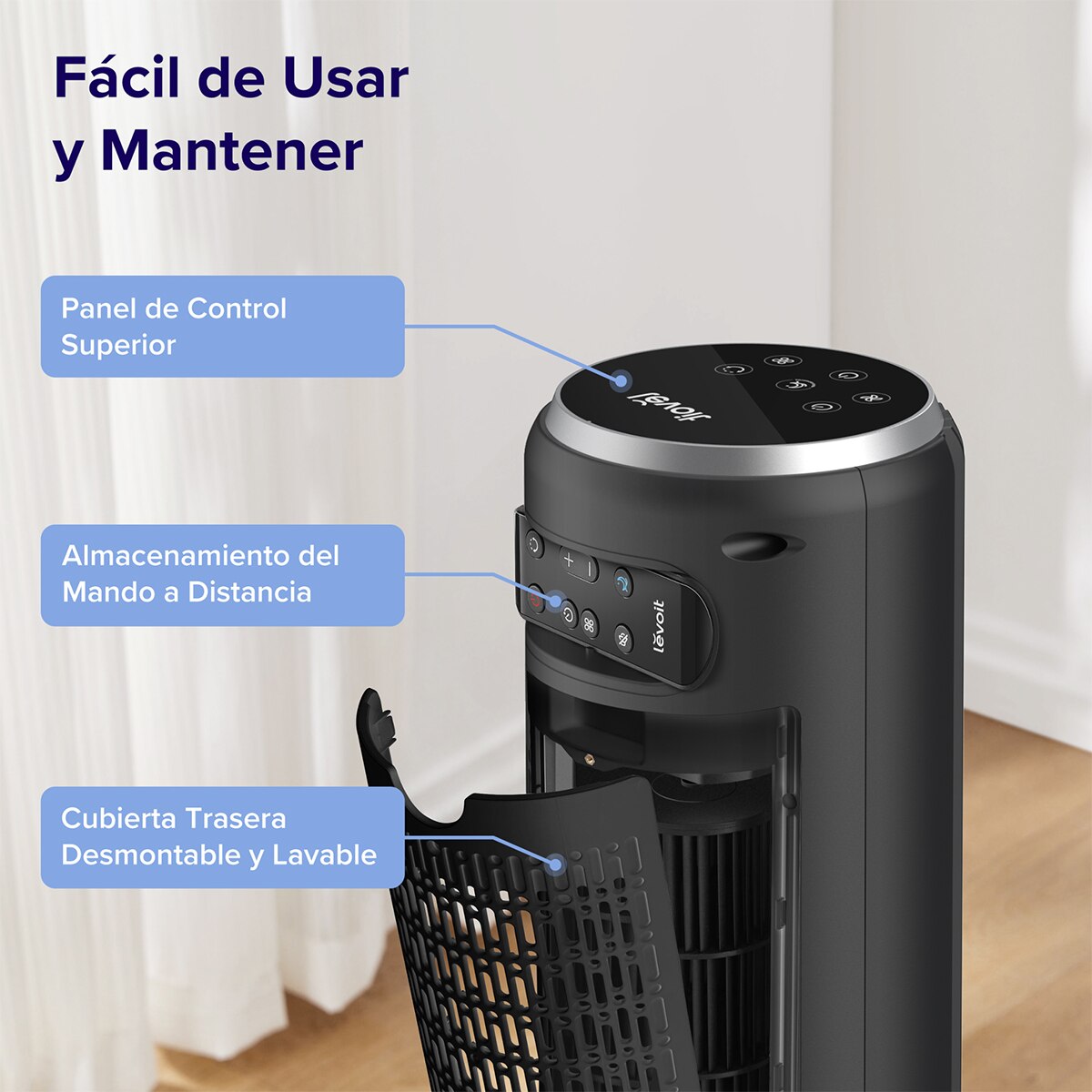 Ventilador de torre Levoit TempSense 36 Pro con tecnología Vortexair Negro-7