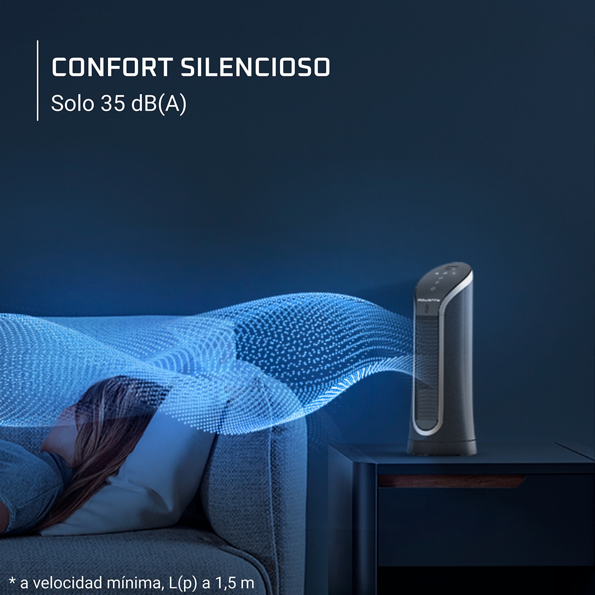 Mini Ventilador de Torre Rowenta Eole Compact, 6 velocidades, 2 modos automáticos,VU6220 Negro-5