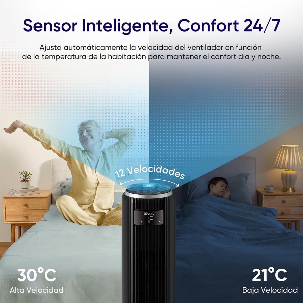 Ventilador de torre Levoit Tower Fan 36DC con Tecnología Vortexair Negro-4