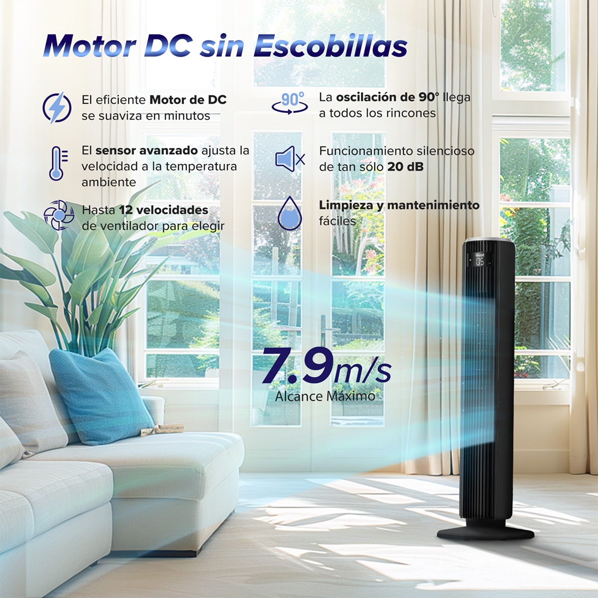 Ventilador de torre Levoit Tower Fan 36DC con Tecnología Vortexair Negro-8