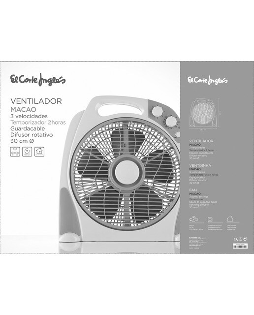 Ventoinha El Corte Inglés Box Fan VB-209 com 3 Velocidades Branco-4