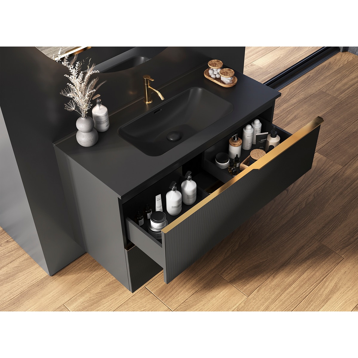 Set de 2 tiradores con forma para mueble de baño Wish Cosmic - Oro brillo 60 cm Oro brillo-3