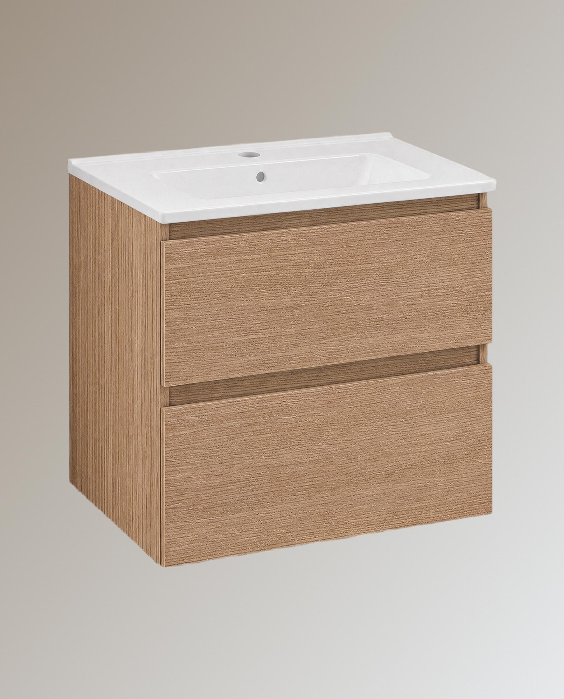 Mueble de baño suspendido con 2 cajones y lavabo de porcelana BBest Cosmic - Nogal 60 cm Nogal-1