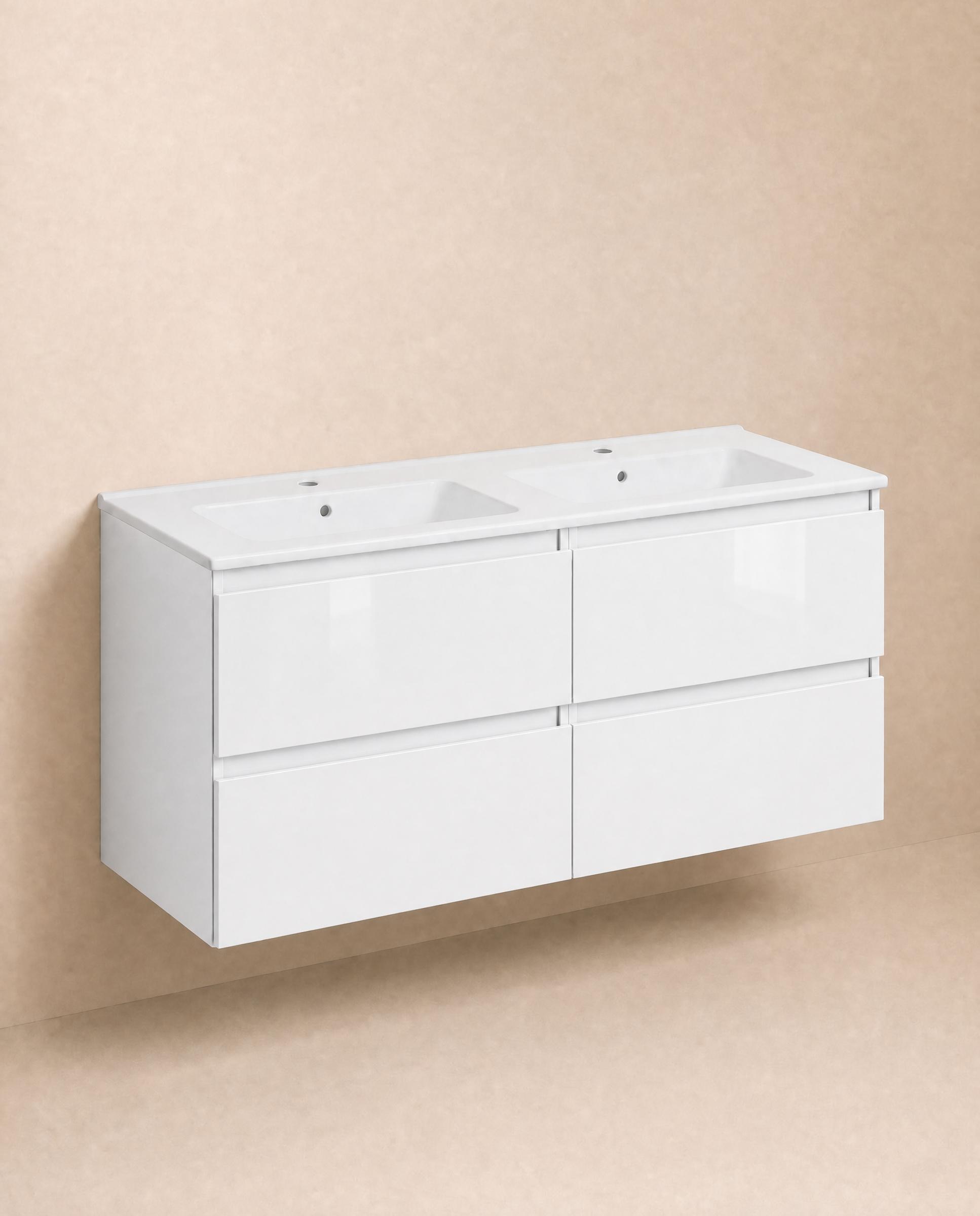 Cosmic - Mueble de baño doble suspendido con 4 cajones y lavabo de porcelana Bbest Cosmic.