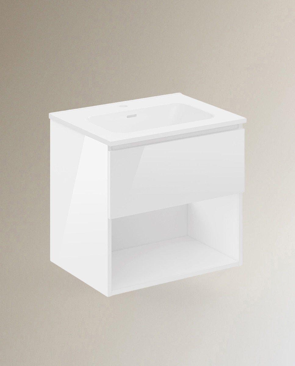 Cosmic - Mueble de baño suspendido con 1 cajón, 1 hueco y lavabo de porcelana BBest Cosmic.