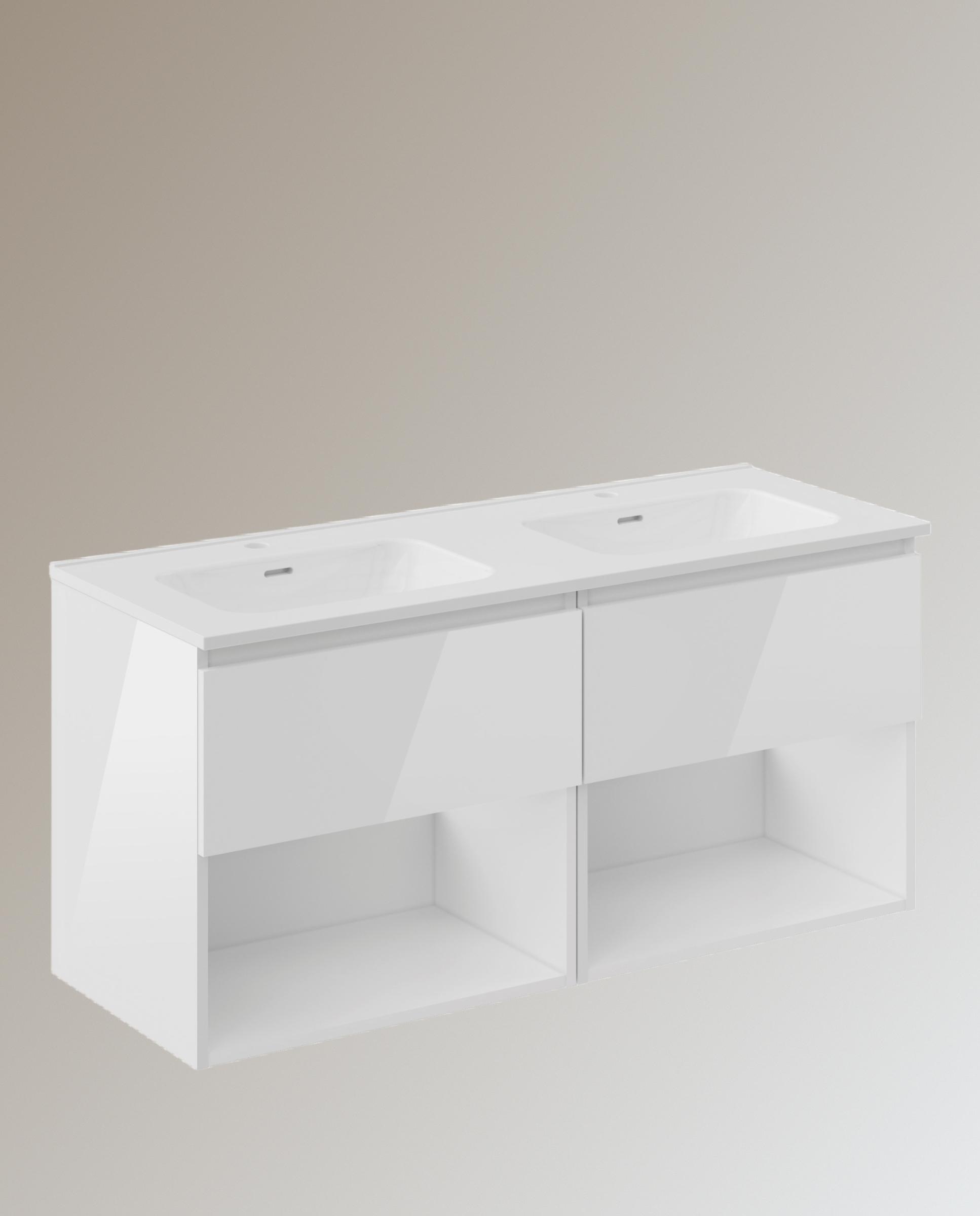 Cosmic - Mueble de baño doble suspendido con 2 cajones y 2 huecos y con 2 lavabos de porcelana BBest Cosmic.