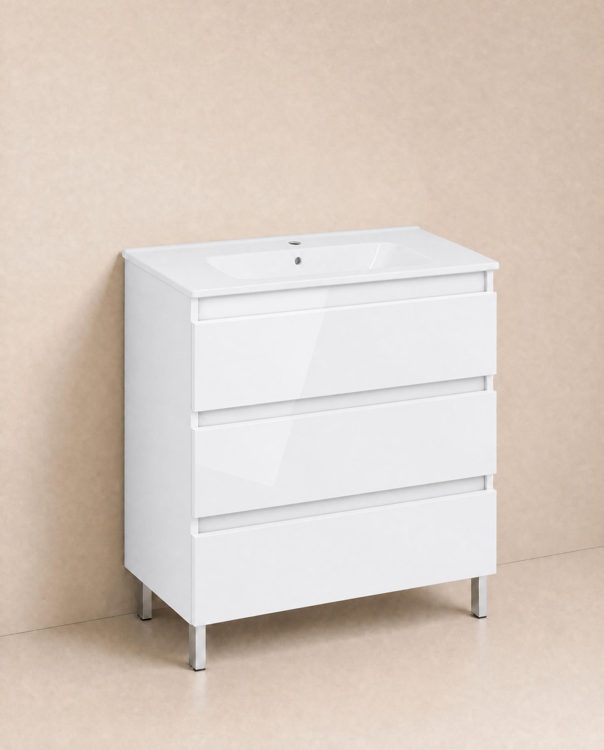 Cosmic - Mueble de baño con patas con 3 cajones y lavabo de porcelana BBest Cosmic.
