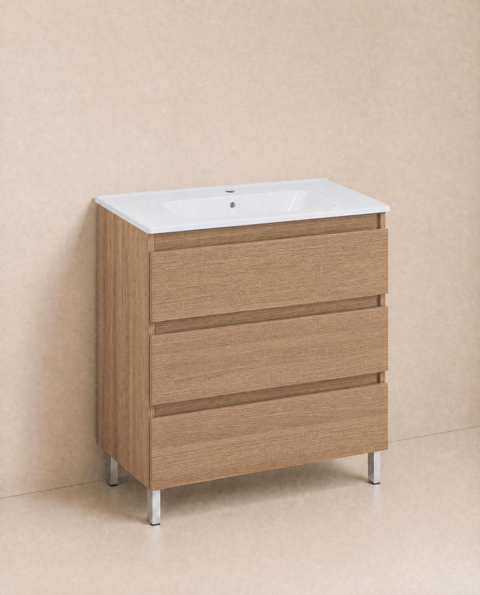 Imagen 0 de Mueble de baño con patas con 3 cajones y lavabo de porcelana BBest Cosmic Roble