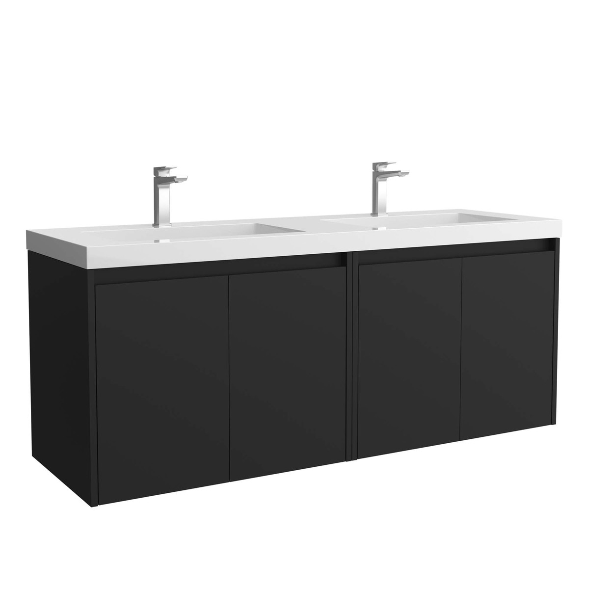 Mueble de baño con 4 puertas y lavabo de carga mineral Noja Salgar - Negro Satín Negro Satín-1