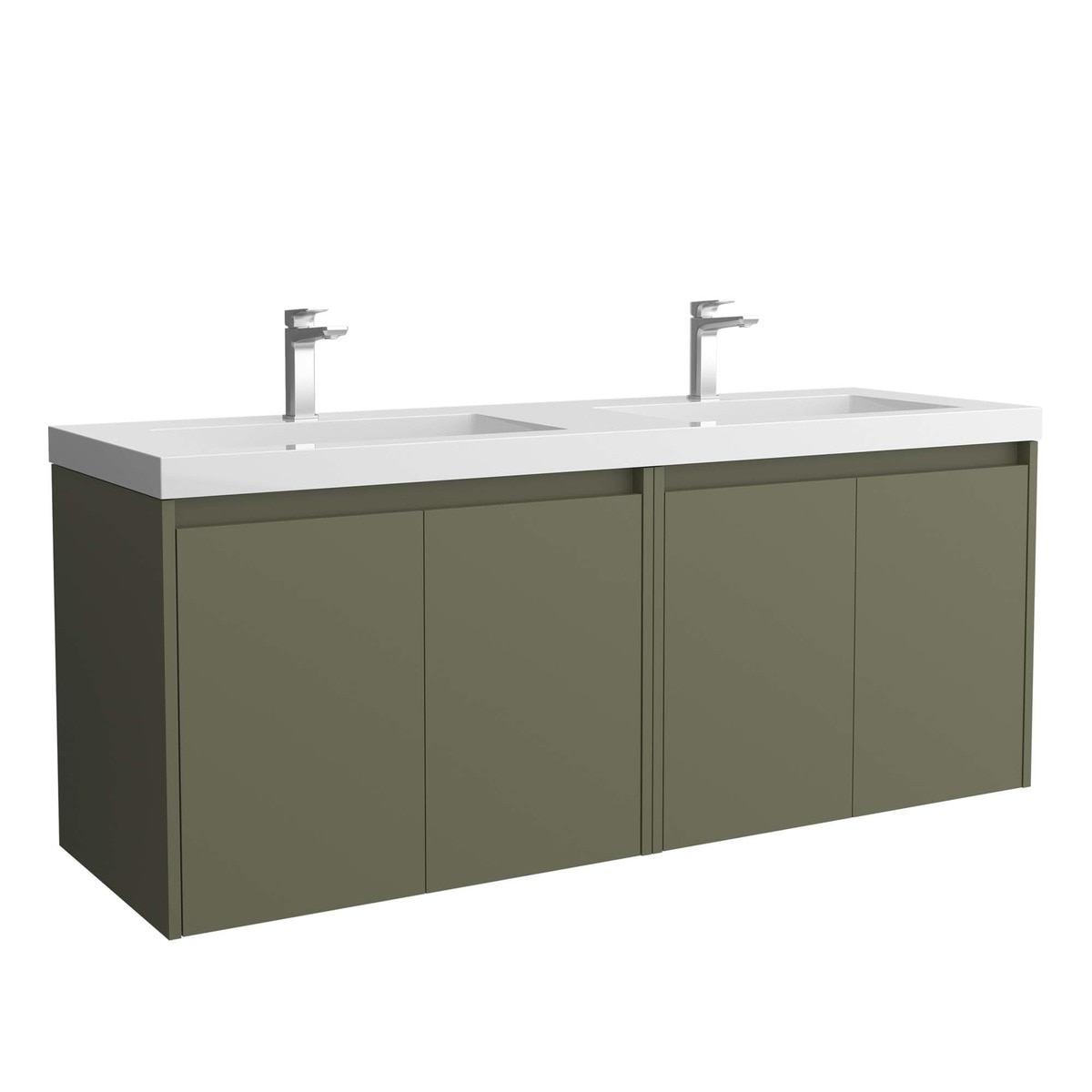 Mueble de baño con 4 puertas y lavabo de carga mineral Noja Salgar - Verde Satín Verde Satín-1