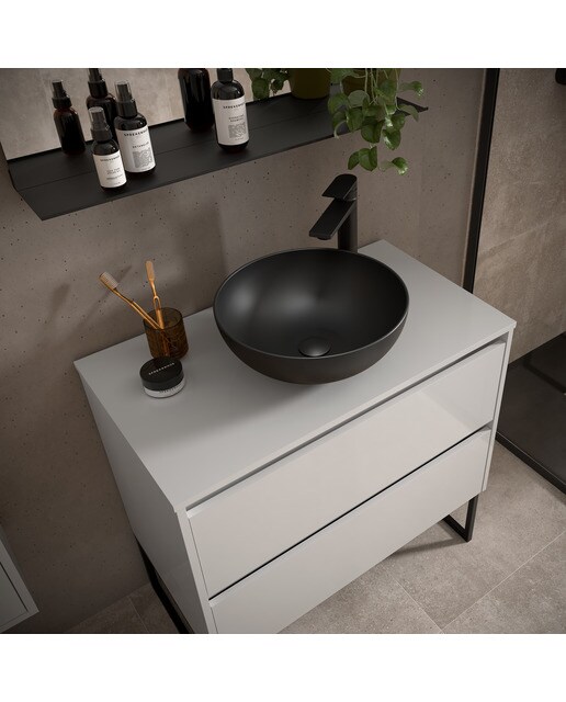 Mueble de baño con 2 cajones para lavabo de sobre encimera Noja Salgar - Blanco gloss 60 cm Blanco gloss-2