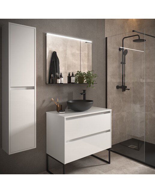 Mueble de baño con 2 cajones para lavabo de sobre encimera Noja Salgar - Blanco gloss 60 cm Blanco gloss-3