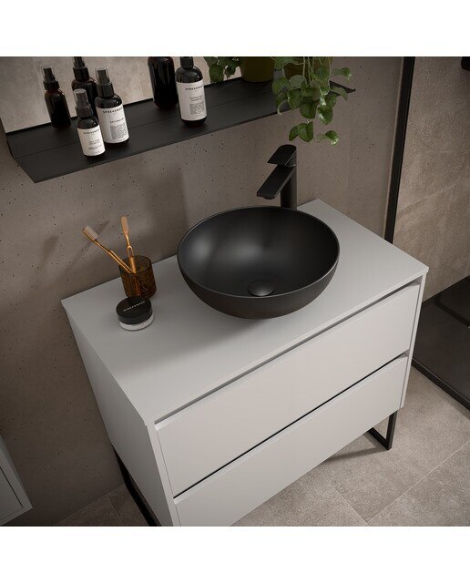 Mueble de baño con 2 cajones para lavabo de sobre encimera Noja Salgar - Blanco Satín 60 cm Blanco Satín-2