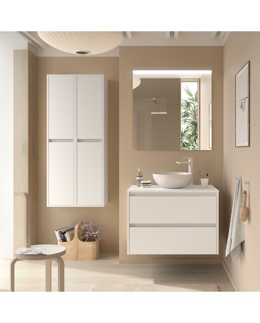 Mueble de baño con 2 cajones para lavabo de sobre encimera Noja Salgar - Blanco Satín 60 cm Blanco Satín-3