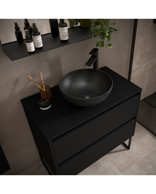 Mueble de baño con 2 cajones para lavabo de sobre encimera Noja Salgar - Negro Satín 60 cm Negro Satín-2