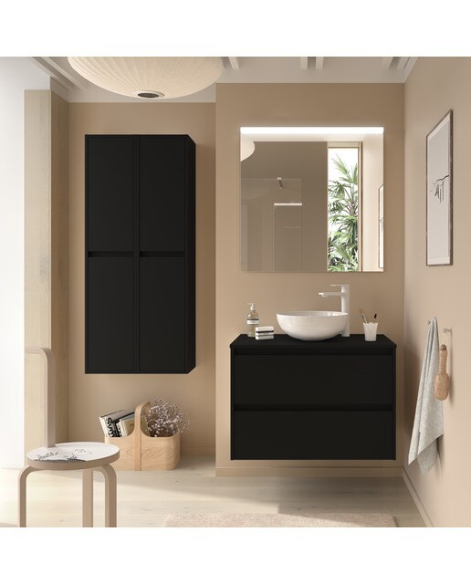 Mueble de baño con 2 cajones para lavabo de sobre encimera Noja Salgar - Negro Satín 60 cm Negro Satín-3