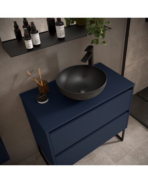 Mueble de baño con 2 cajones para lavabo de sobre encimera Noja Salgar - Azul Satín 60 cm Azul Satín-2
