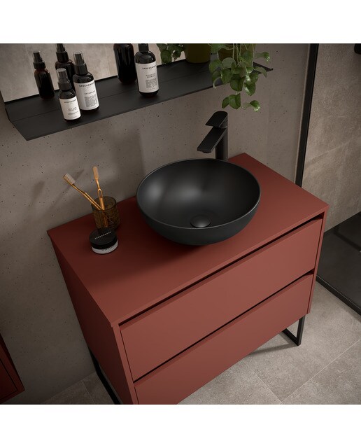 Mueble de baño con 2 cajones para lavabo de sobre encimera Noja Salgar - Rojo Satín 60 cm Rojo Satín-2