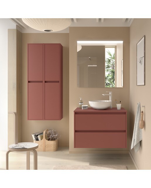Mueble de baño con 2 cajones para lavabo de sobre encimera Noja Salgar - Rojo Satín 60 cm Rojo Satín-3