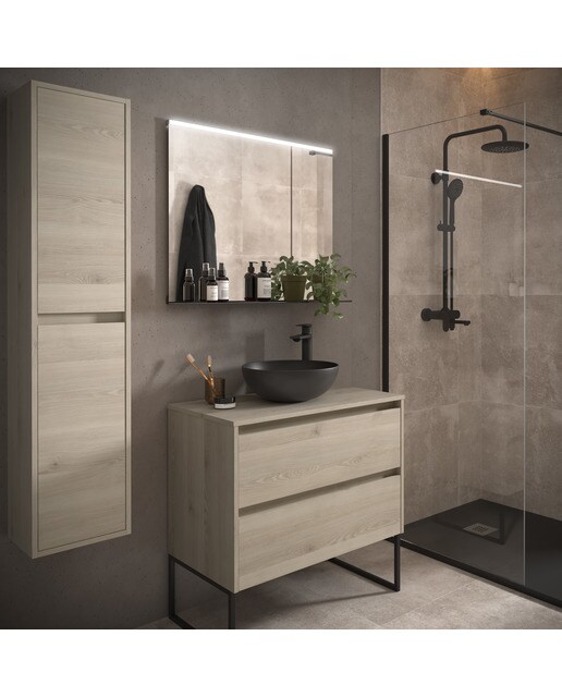 Mueble de baño con 2 cajones para lavabo de sobre encimera Noja Salgar - Natural 60 cm Natural-3