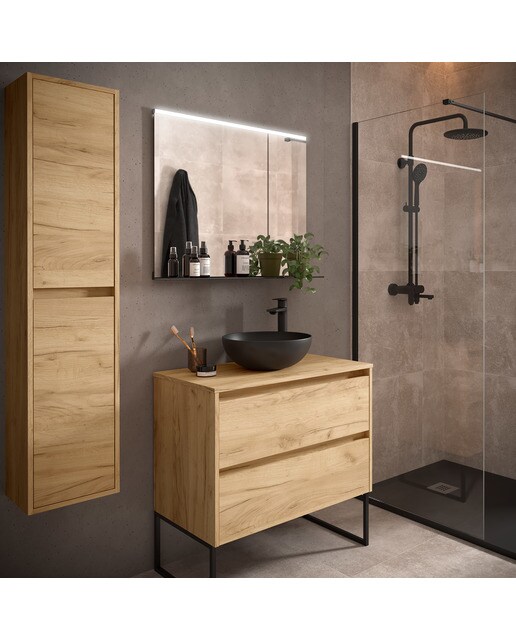 Mueble de baño con 2 cajones para lavabo de sobre encimera Noja Salgar - Roble África 60 cm Roble África-3