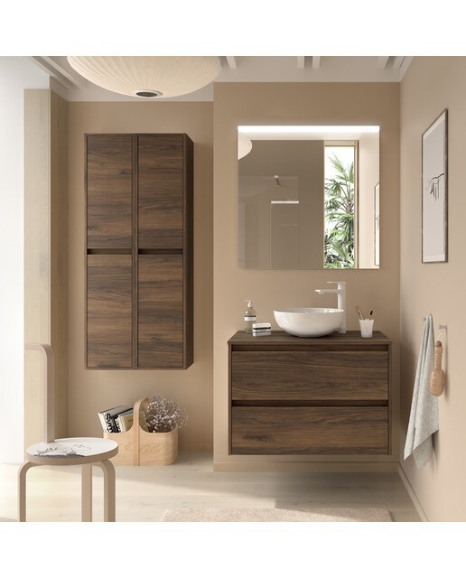 Mueble de baño con 2 cajones para lavabo de sobre encimera Noja Salgar - Nogal Maya 60 cm Nogal Maya-3