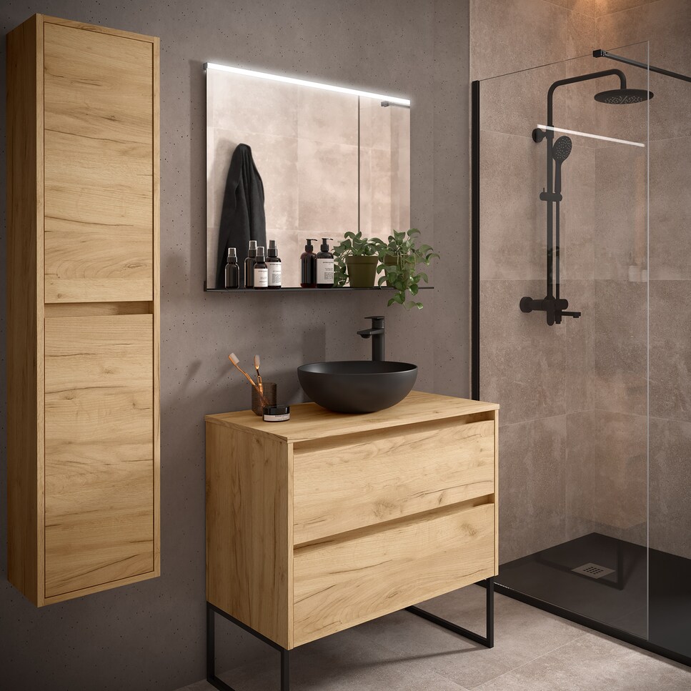 Imagen 0 de Mueble de baño con 2 cajones para lavabo de sobre encimera Noja Salgar Nogal Maya
