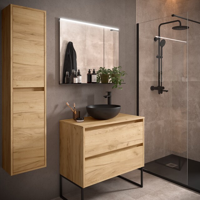 Imagen 0 de Mueble de baño con 2 cajones para lavabo de sobre encimera Noja Salgar Nogal Maya