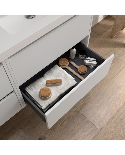 Mueble de baño con 4 cajones para lavabo de sobre encimera Noja Salgar - Blanco Satín 120 cm Blanco Satín-2