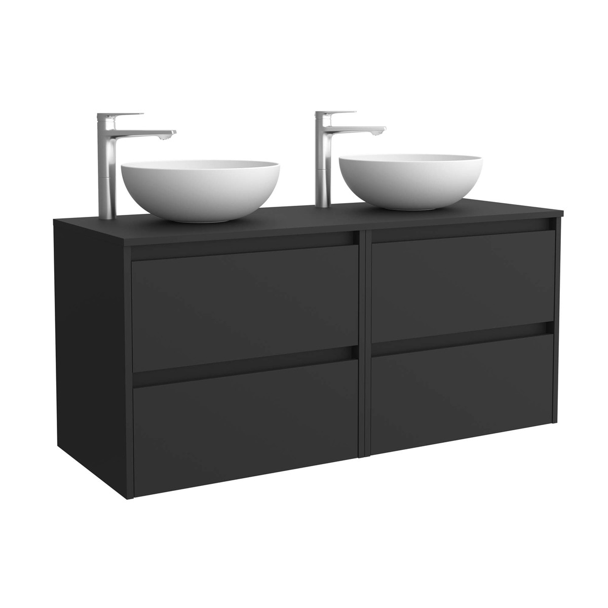 Mueble de baño con 4 cajones para lavabo de sobre encimera Noja Salgar - Negro Satín 120 cm Negro Satín-1
