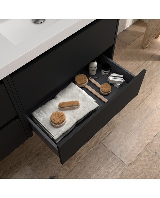 Mueble de baño con 4 cajones para lavabo de sobre encimera Noja Salgar - Negro Satín 120 cm Negro Satín-2