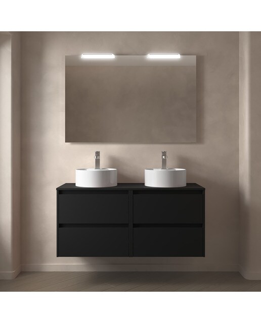 Mueble de baño con 4 cajones para lavabo de sobre encimera Noja Salgar - Negro Satín 120 cm Negro Satín-3