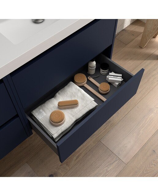 Mueble de baño con 4 cajones para lavabo de sobre encimera Noja Salgar - Azul Satín 120 cm Azul Satín-2