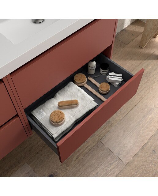 Mueble de baño con 4 cajones para lavabo de sobre encimera Noja Salgar - Rojo Satín 120 cm Rojo Satín-2