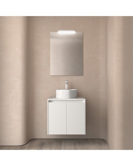 Mueble de baño con 2 puertas para lavabo de sobre encimera Noja Salgar - Blanco Satín 60 cm Blanco Satín-2