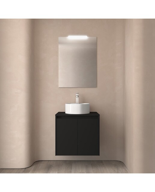 Mueble de baño con 2 puertas para lavabo de sobre encimera Noja Salgar - Negro Satín 60 cm Negro Satín-2