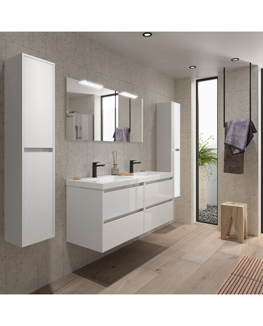 Mueble de baño con 4 cajones y lavabo de carga mineral Noja Salgar - Blanco gloss Blanco gloss-3