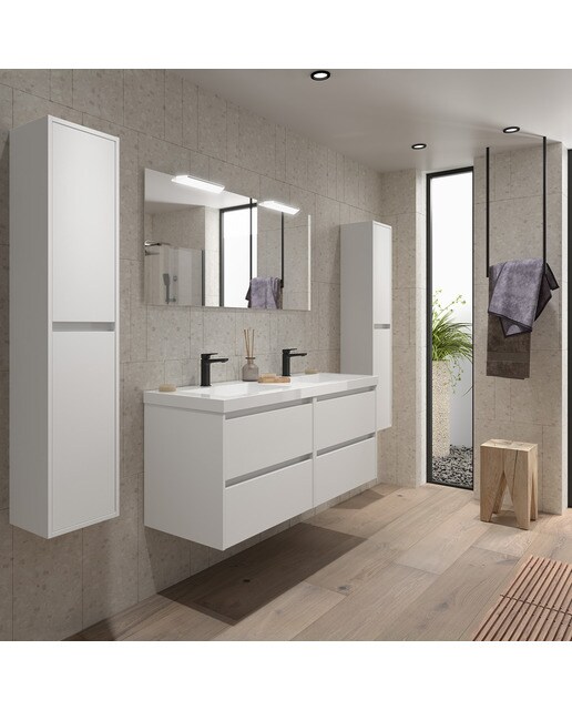 Mueble de baño con 4 cajones y lavabo de carga mineral Noja Salgar - Blanco Satín Blanco Satín-3