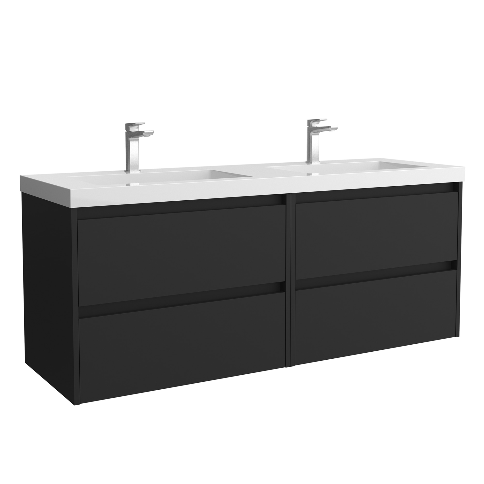 Mueble de baño con 4 cajones y lavabo de carga mineral Noja Salgar - Negro Satín Negro Satín-1