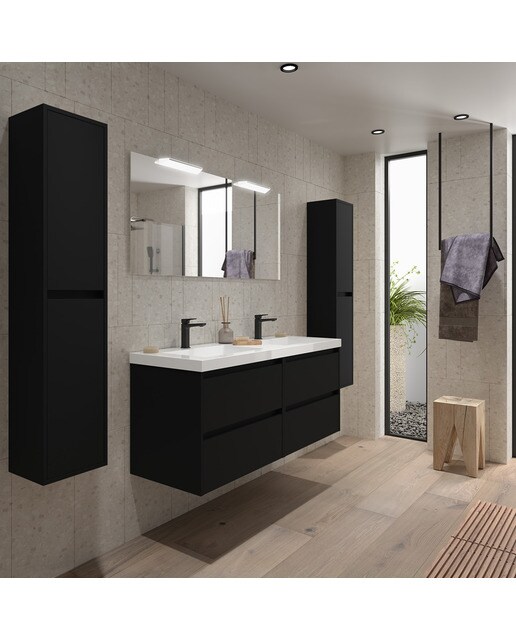 Mueble de baño con 4 cajones y lavabo de carga mineral Noja Salgar - Negro Satín Negro Satín-3